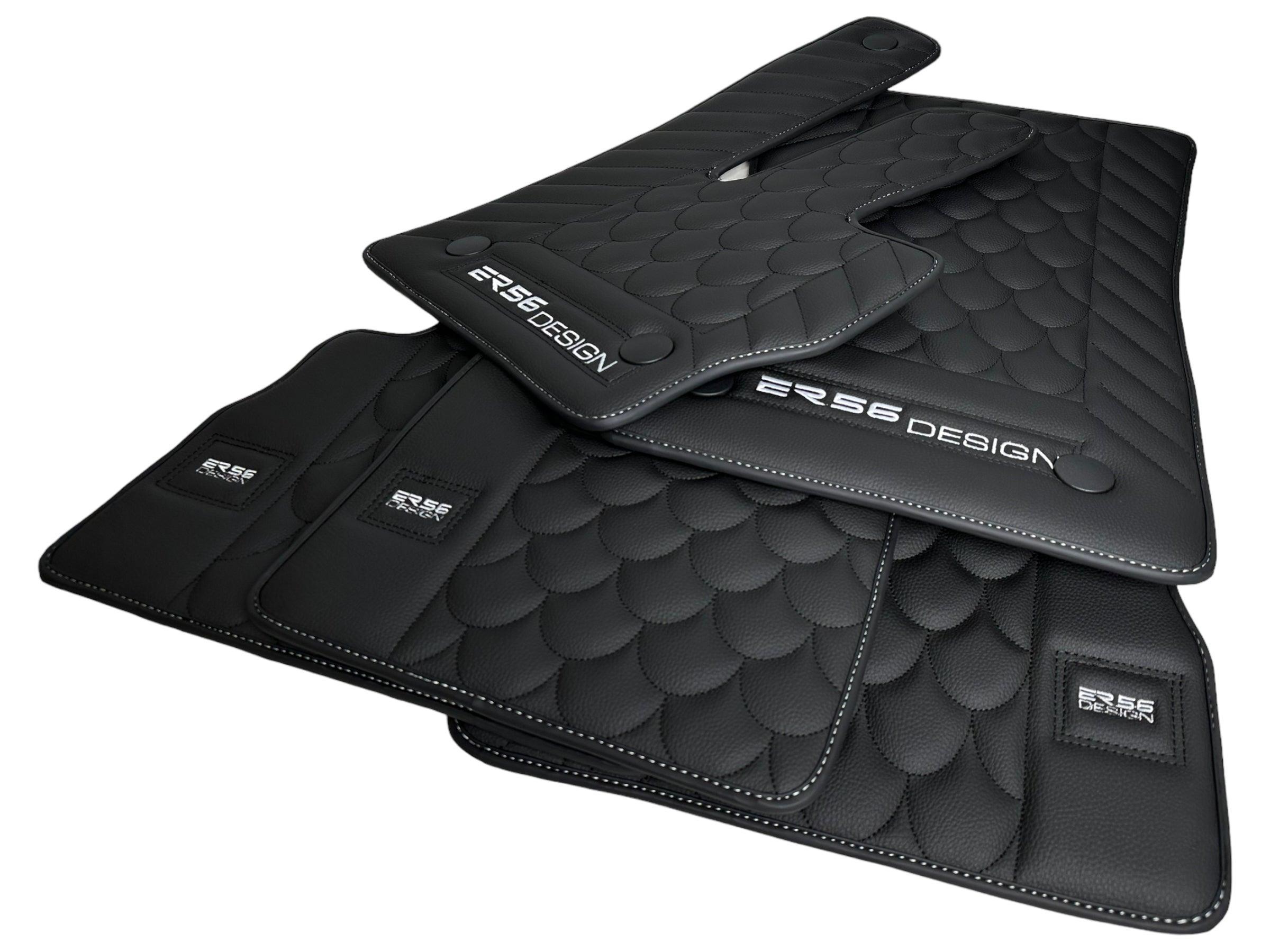 Black Leather Floor Mats For Mercedes-Benz G Class 2019-2022 W463 ER56 Design - AutoWin