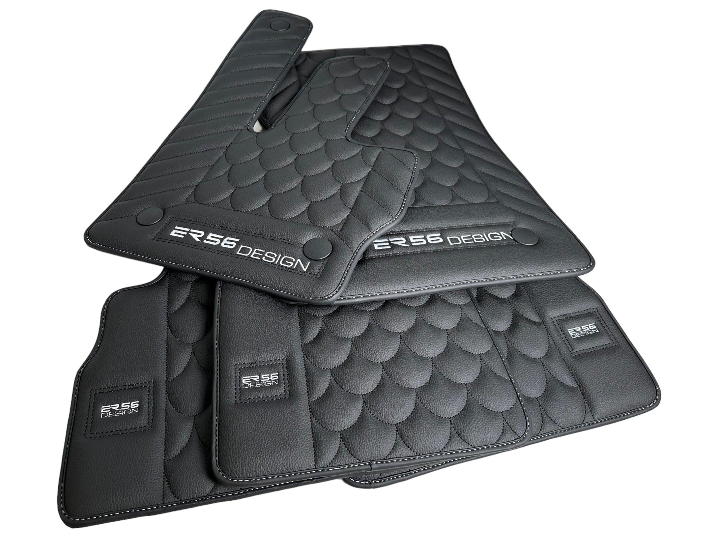 Black Leather Floor Mats For Mercedes-Benz G Class 2019-2022 W463 ER56 Design - AutoWin