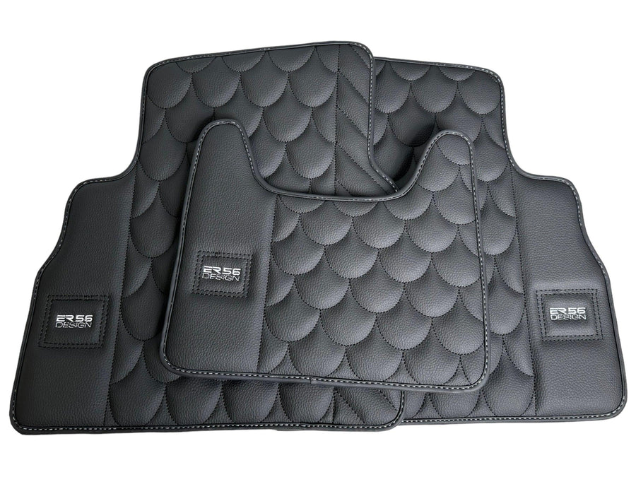 Black Leather Floor Mats For Mercedes-Benz G Class 2019-2022 W463 ER56 Design - AutoWin