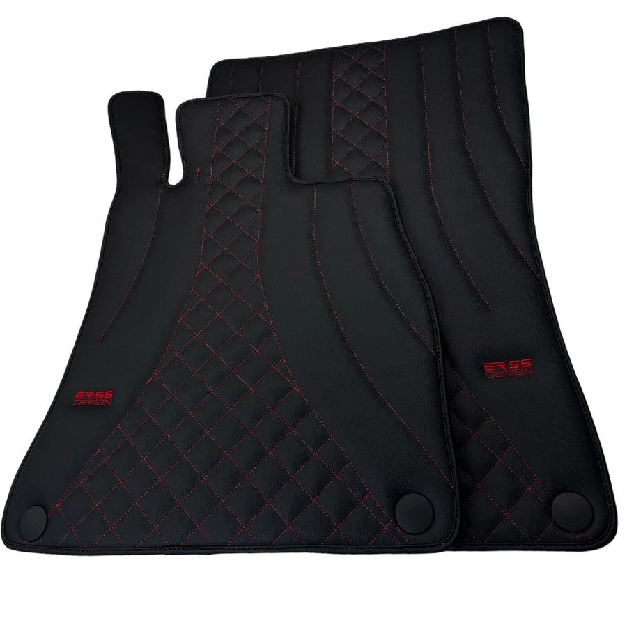 Black Leather Floor Mats For Mercedes Benz GLS-Class X166 (2016-2019) | ER56 Design - AutoWin