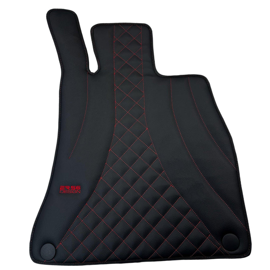 Black Leather Floor Mats For Mercedes Benz GLS-Class X166 (2016-2019) | ER56 Design - AutoWin