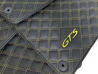 Black Leather Floor Mats for Porsche Macan GTS Yellow Sewing - AutoWin