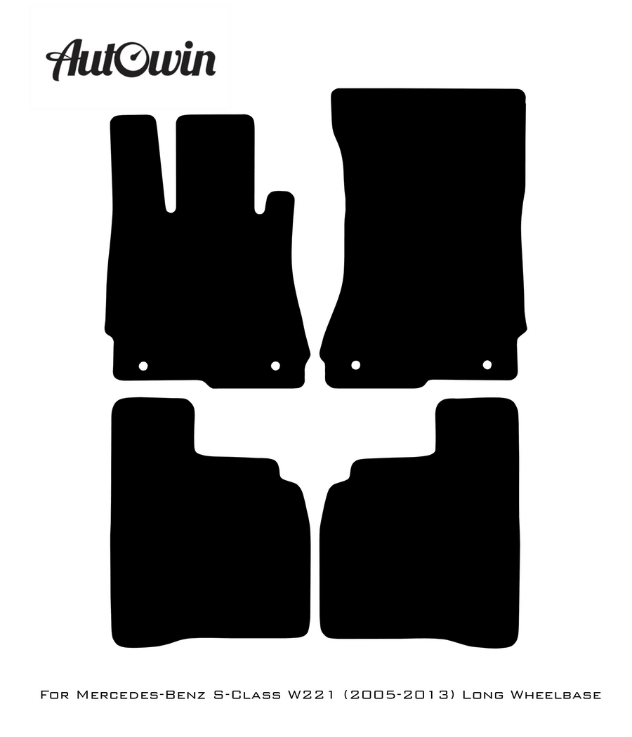 Black Luxury Floor Mats For Mercedes Benz S-Class W221 (2005-2013) Long Wheelbase | ER56 Design - AutoWin
