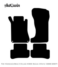 Black Sheepskin Floor Mats For Mercedes Benz C-Class W203 Sedan 4Matic (2000-2007) | ER56 Design - AutoWin