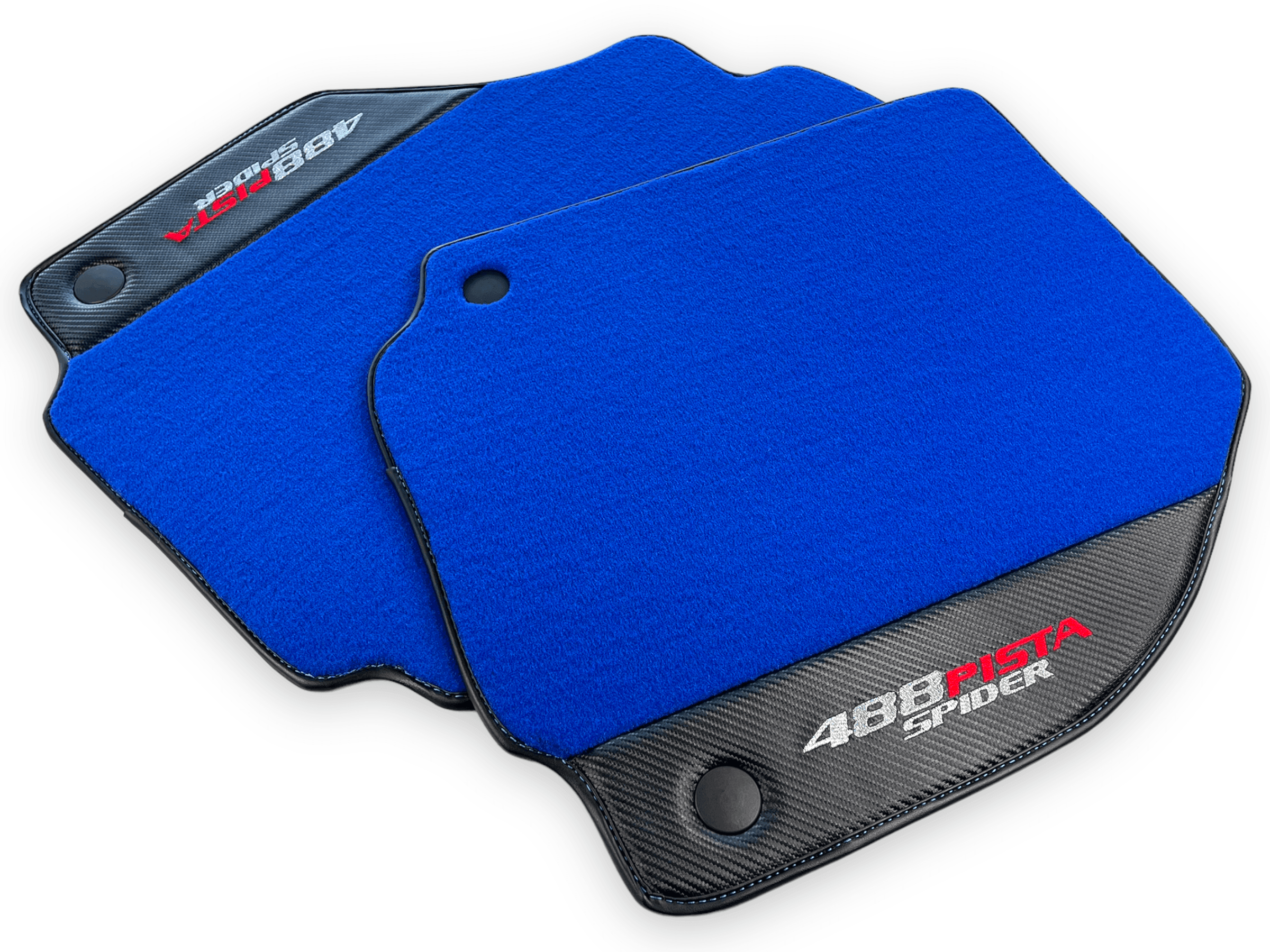 Blue Floor Mats For Ferrari 488 Pista Spider 2019-2021 With Carbon Fiber Leather - AutoWin
