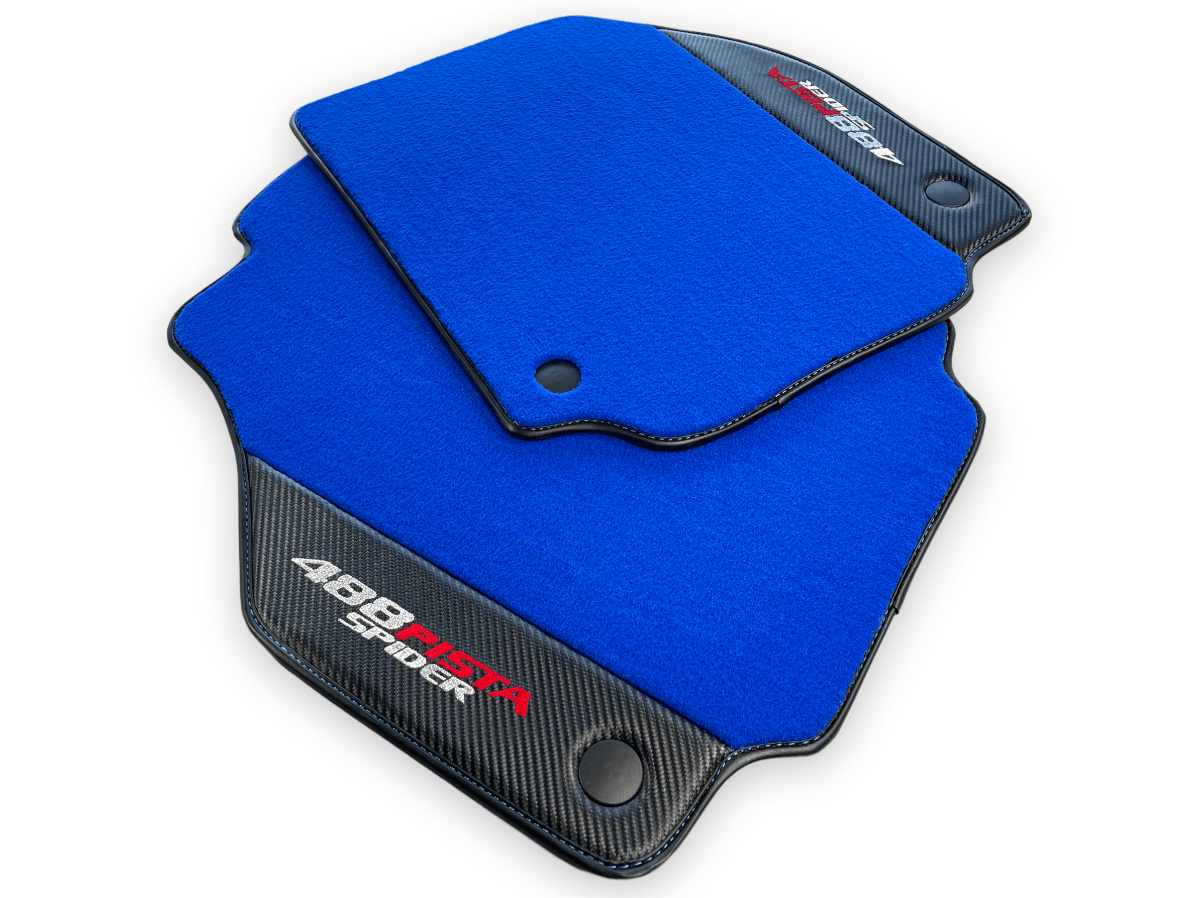 Blue Floor Mats For Ferrari 488 Pista Spider 2019-2021 With Carbon Fiber Leather - AutoWin