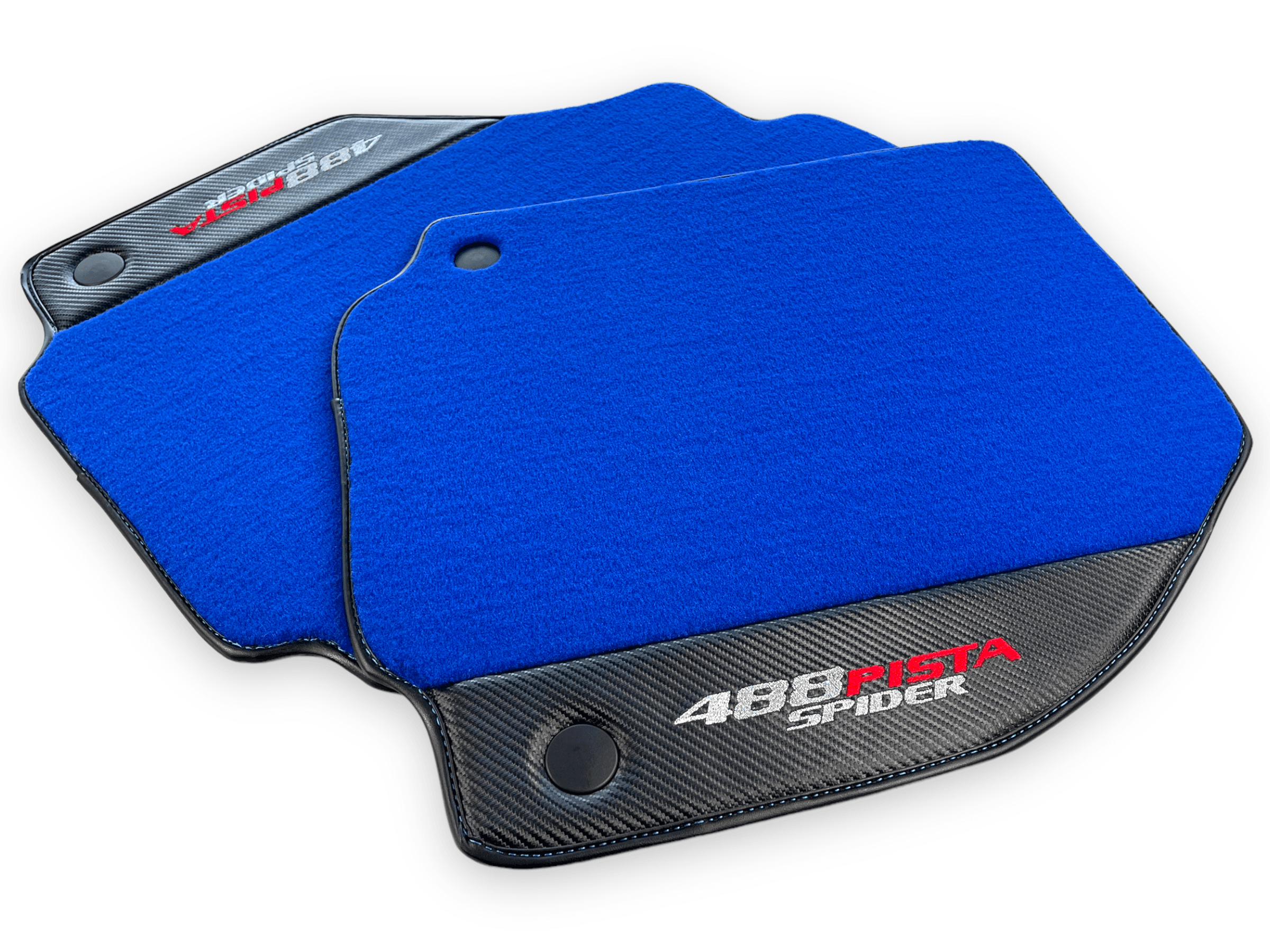 Blue Floor Mats For Ferrari 488 Pista Spider 2019-2021 With Carbon Fiber Leather - AutoWin