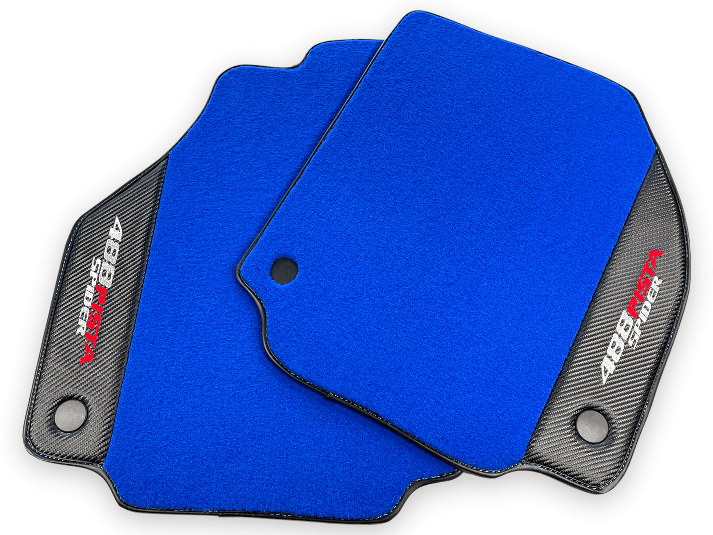 Blue Floor Mats For Ferrari 488 Pista Spider 2019-2021 With Carbon Fiber Leather - AutoWin