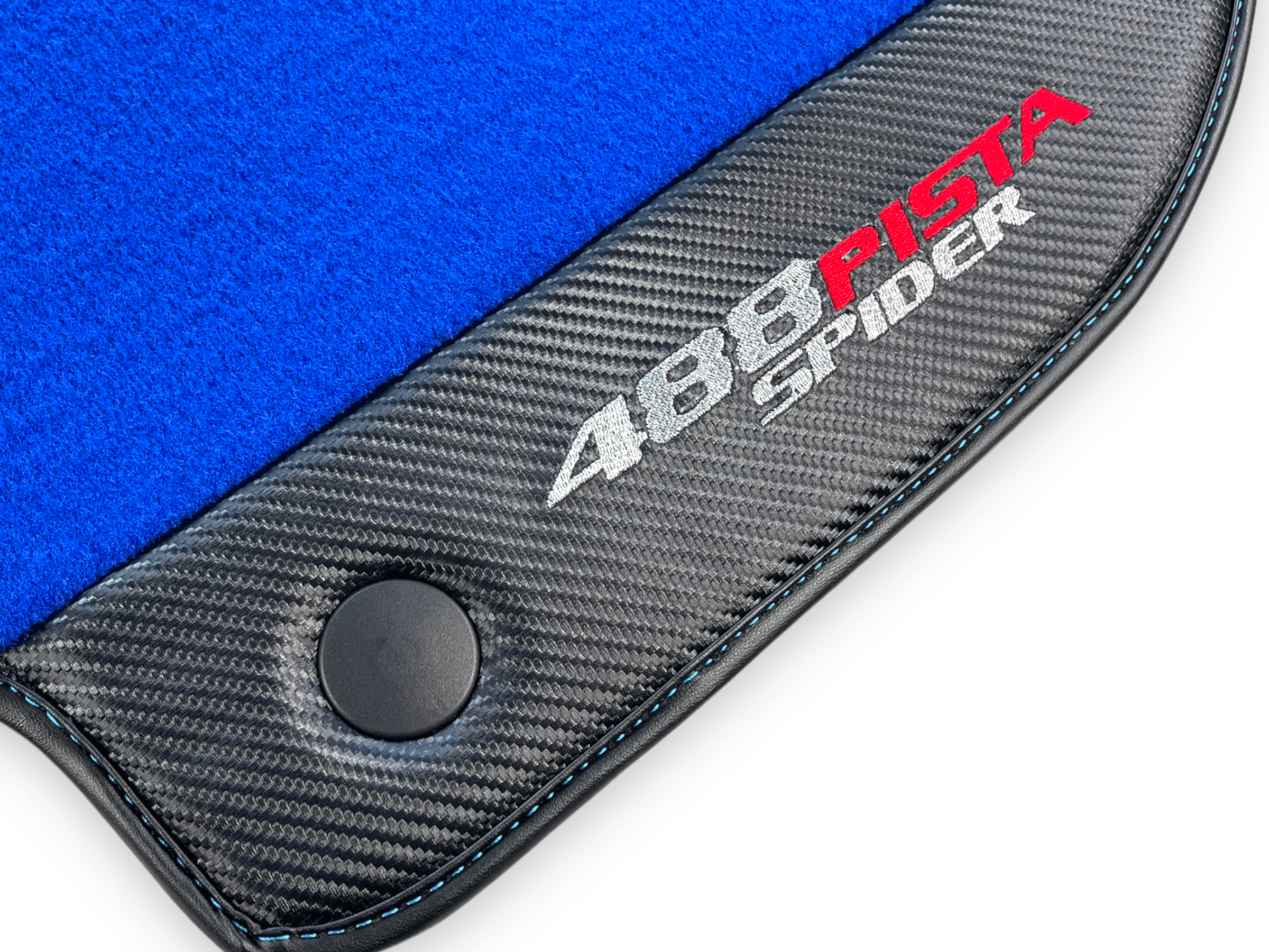 Blue Floor Mats For Ferrari 488 Pista Spider 2019-2021 With Carbon Fiber Leather - AutoWin