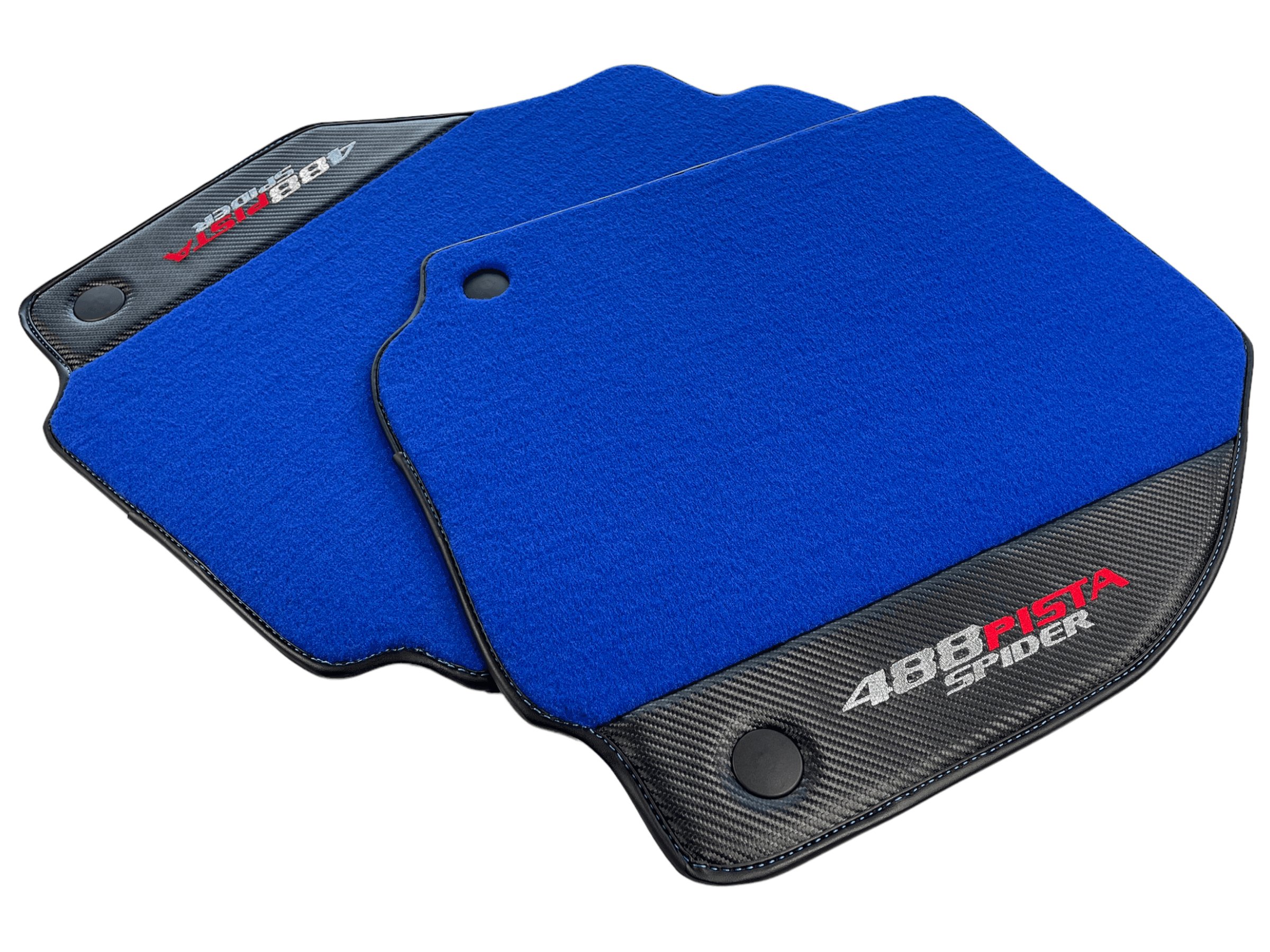 Blue Floor Mats For Ferrari 488 Pista Spider 2019-2021 With Carbon Fiber Leather - AutoWin