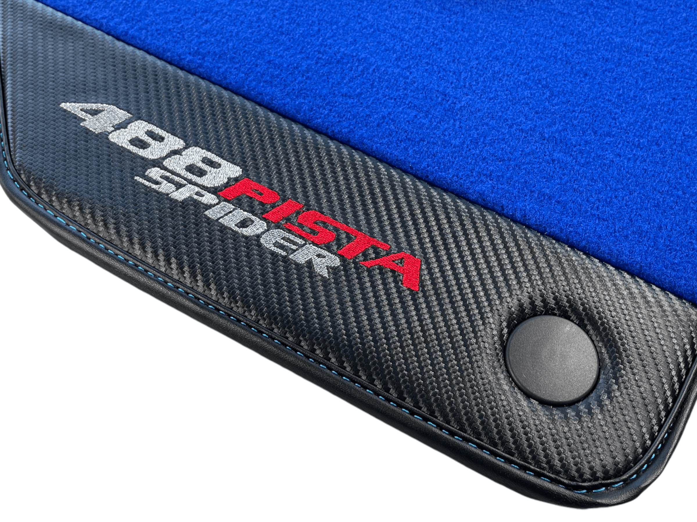 Blue Floor Mats For Ferrari 488 Pista Spider 2019-2021 With Carbon Fiber Leather - AutoWin