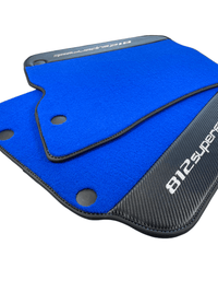 Blue Floor Mats For Ferrari 812 Superfast With Carbon Fiber Leather - AutoWin