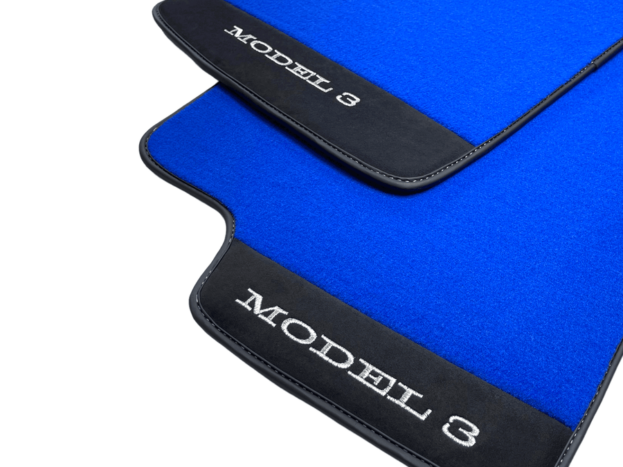 Blue Floor Mats For Tesla Model 3 With Alcantara Leather - AutoWin