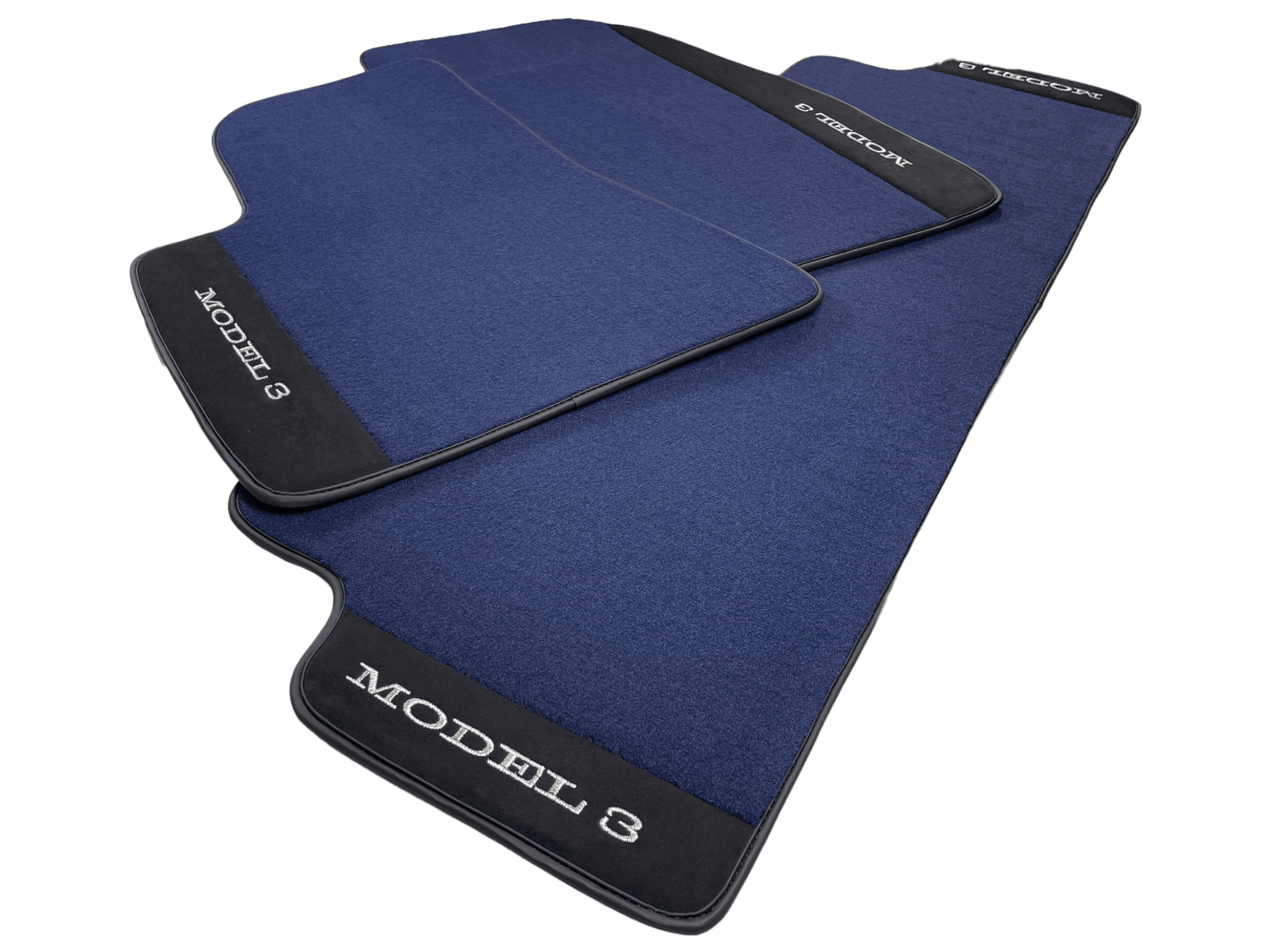 Dark Blue Floor Mats For Tesla Model 3 With Alcantara Leather - AutoWin