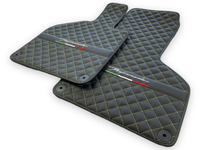 Black Leather Floor Mats for Lamborghini Huracan Perfomante | Green Stitching - AutoWin