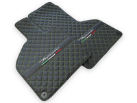 Black Leather Floor Mats for Lamborghini Huracan Perfomante | Green Stitching - AutoWin