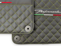 Black Leather Floor Mats for Lamborghini Huracan Perfomante | Green Stitching - AutoWin