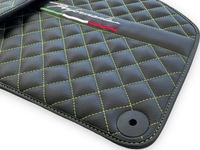Black Leather Floor Mats for Lamborghini Huracan Perfomante | Green Stitching - AutoWin