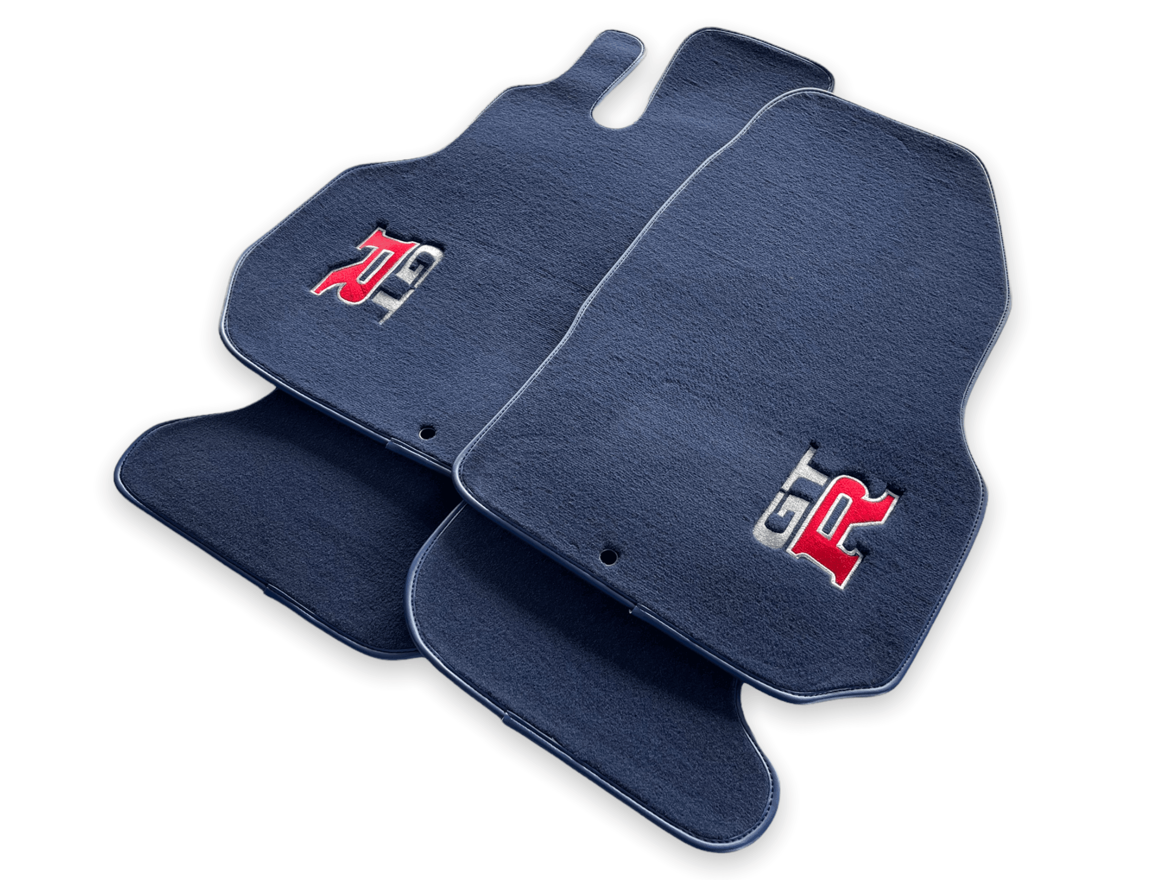 Floor Mats for Nissan GT-R Tailored Dark Blue Carpets Set With GTR Emblem - AutoWin