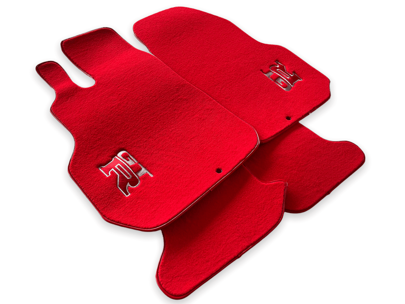 Floor Mats for Nissan GT-R - Tailored Red Carpets Set with GTR Emblem | AutoWin