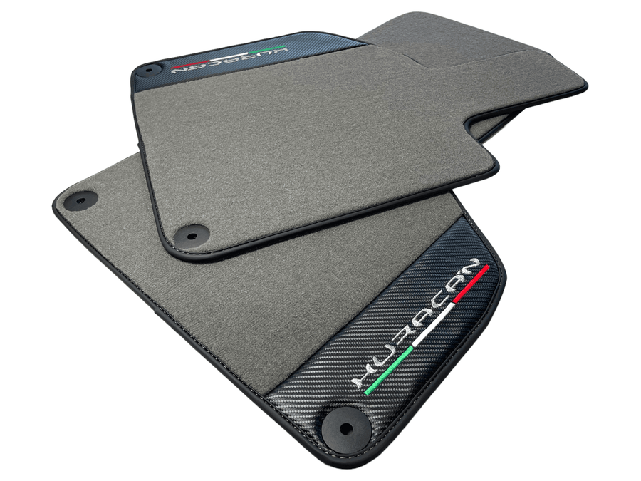 Gray Floor Mats for Lamborghini Huracan With Carbon Fiber Leather - AutoWin