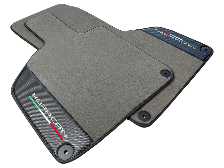 Gray Floor Mats for Lamborghini Huracan With Carbon Fiber Leather - AutoWin