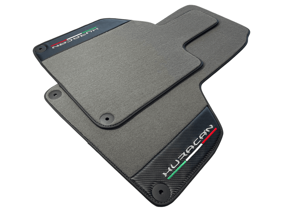 Gray Floor Mats for Lamborghini Huracan With Carbon Fiber Leather - AutoWin