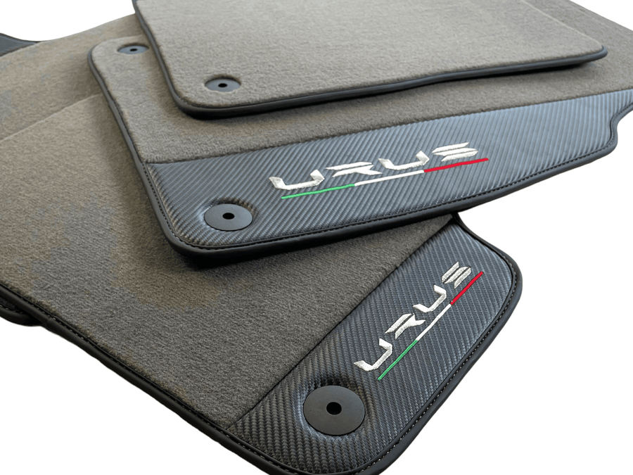 Gray Floor Mats For Lamborghini Urus With Carbon Leather - AutoWin