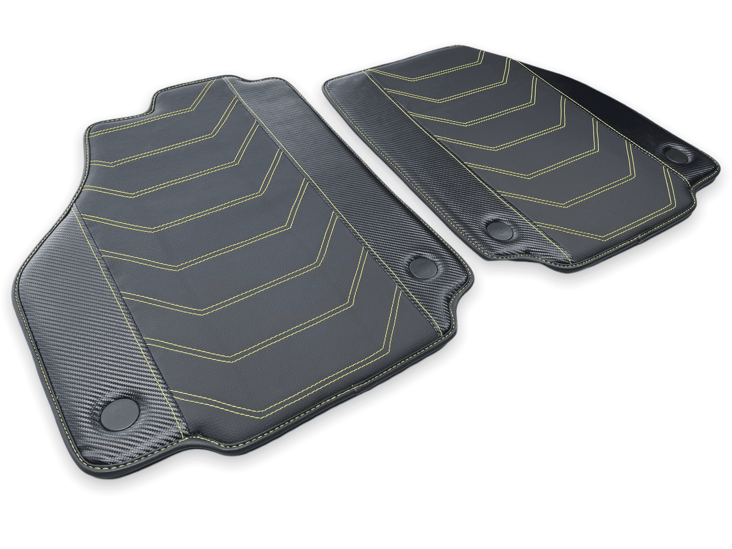 Leather Floor Mats For Ferrari 458 Italia 2009-2015 Black With Yellow Sewing - AutoWin
