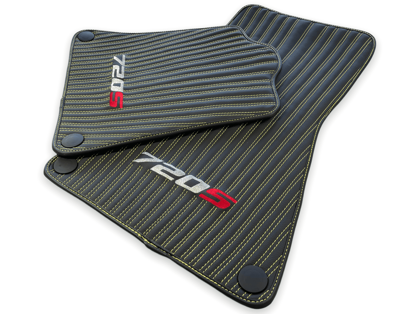 Leather Floor Mats For McLaren 720S Black Tailored Yellow Sewing - AutoWin