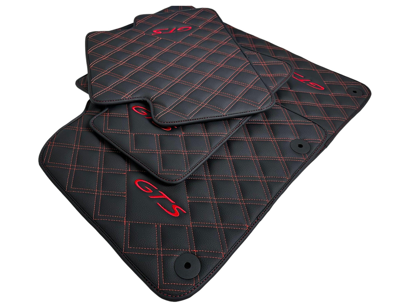 Leather Floor Mats for Porsche Cayenne GTS 2018-2023 Red Sewing - AutoWin