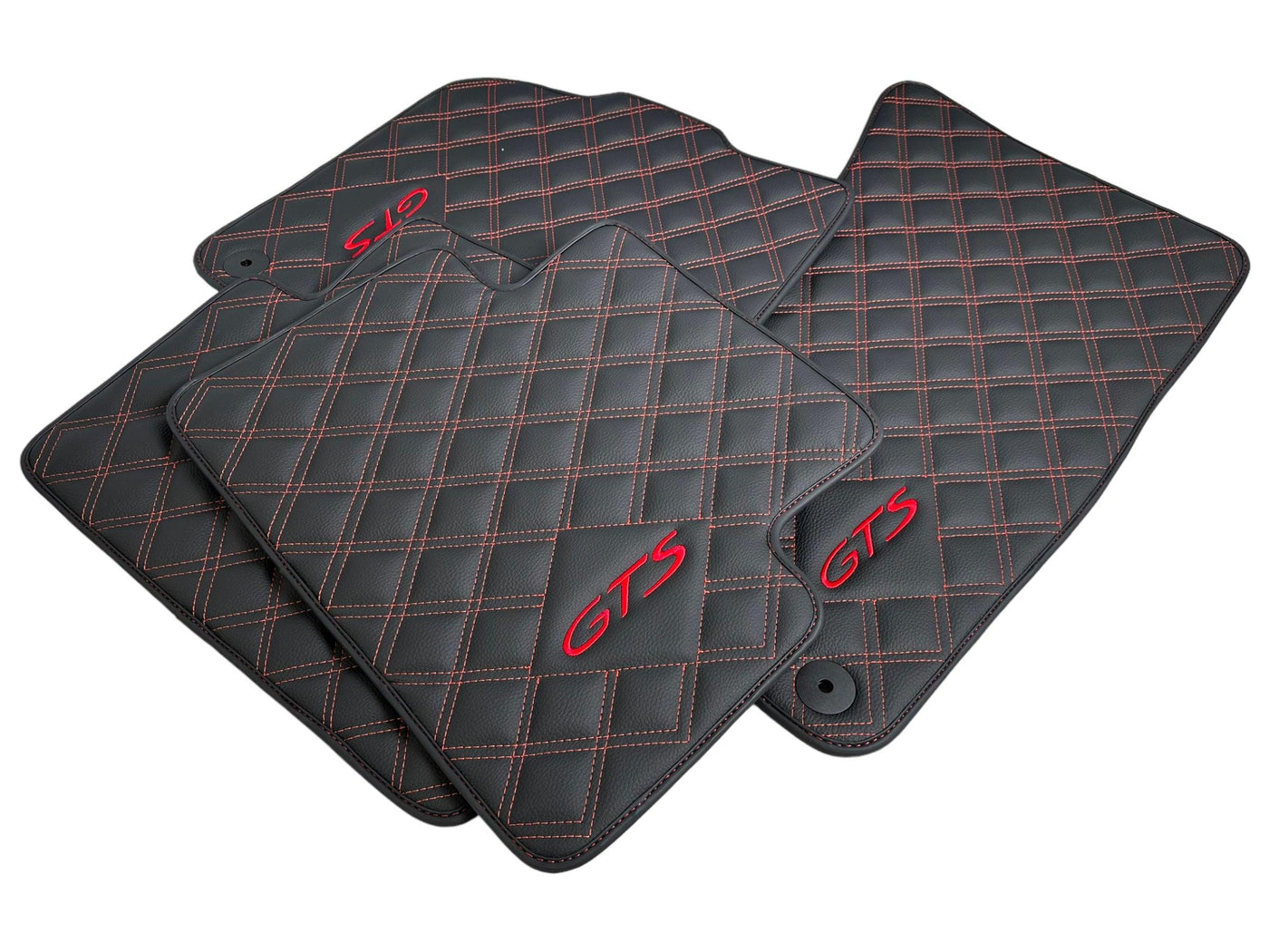 Leather Floor Mats for Porsche Cayenne GTS 2018-2023 Red Sewing - AutoWin