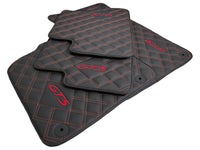 Leather Floor Mats for Porsche Cayenne GTS 2018-2023 Red Sewing - AutoWin
