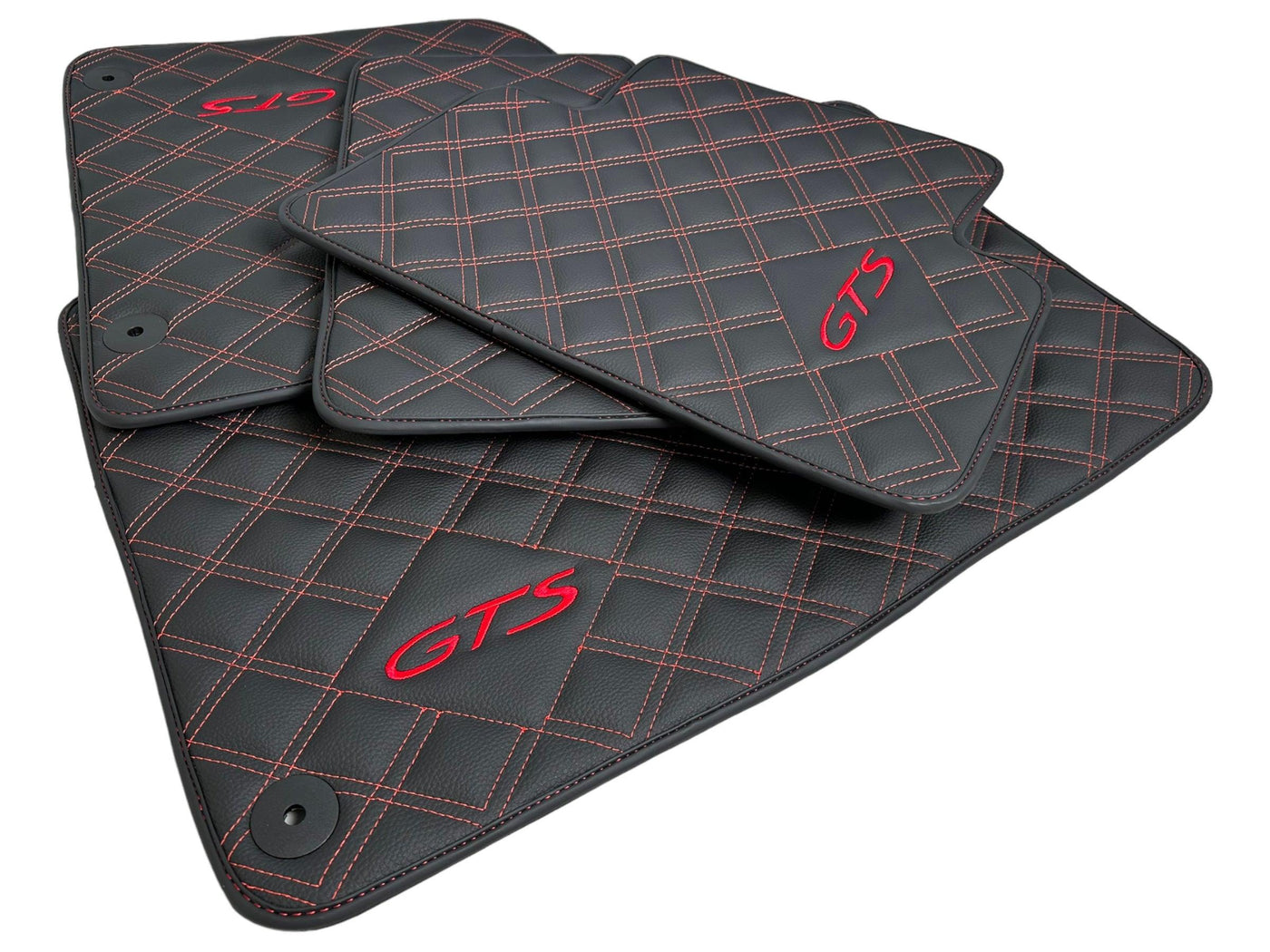 Leather Floor Mats for Porsche Cayenne GTS 2018-2023 Red Sewing - AutoWin