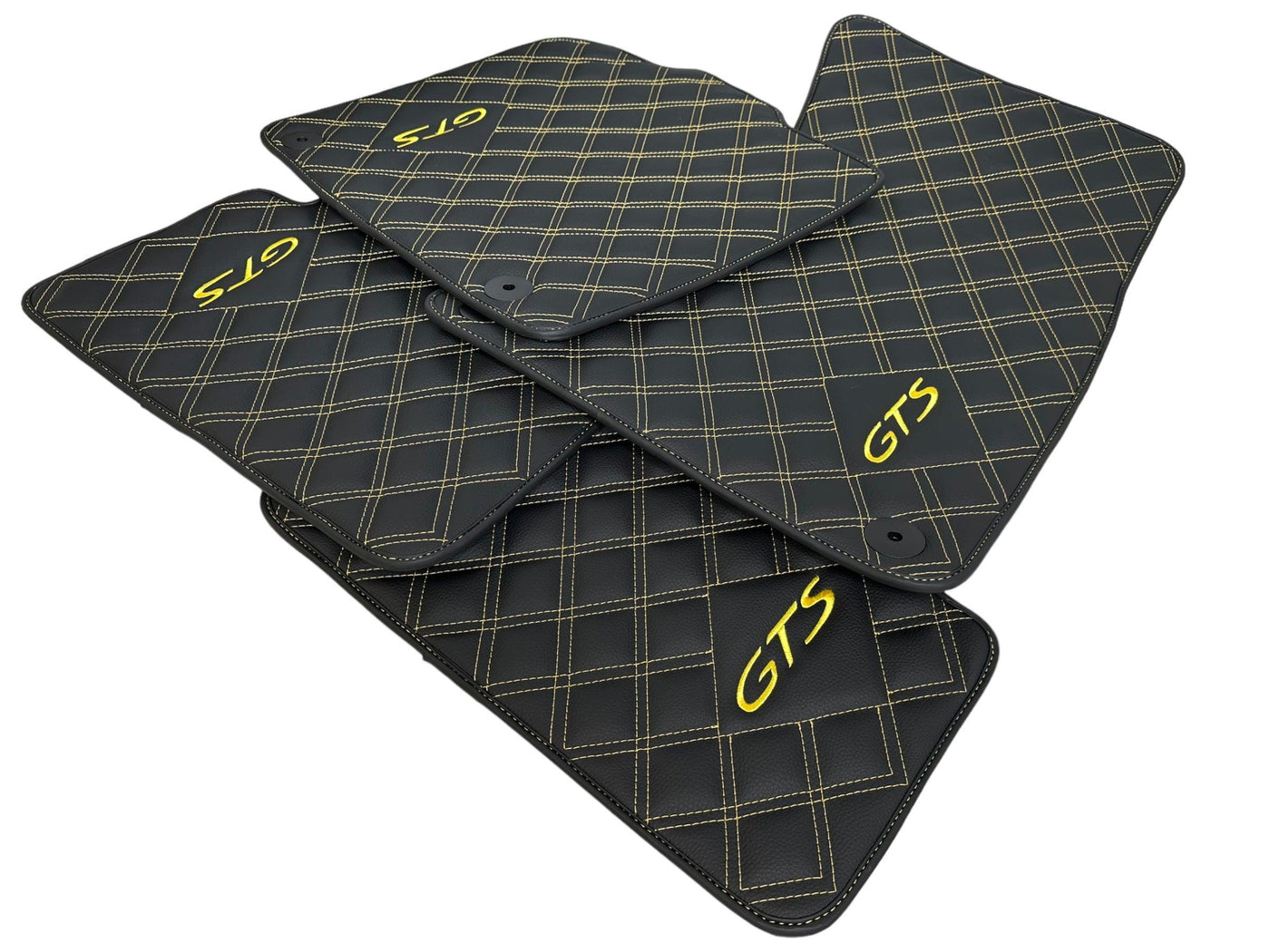 Leather Floor Mats for Porsche Cayenne GTS 2018-2023 Yellow Sewing - AutoWin