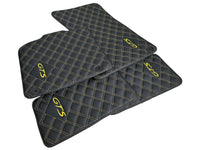Leather Floor Mats for Porsche Panamera 2017-2023 971 Yellow Sewing - AutoWin