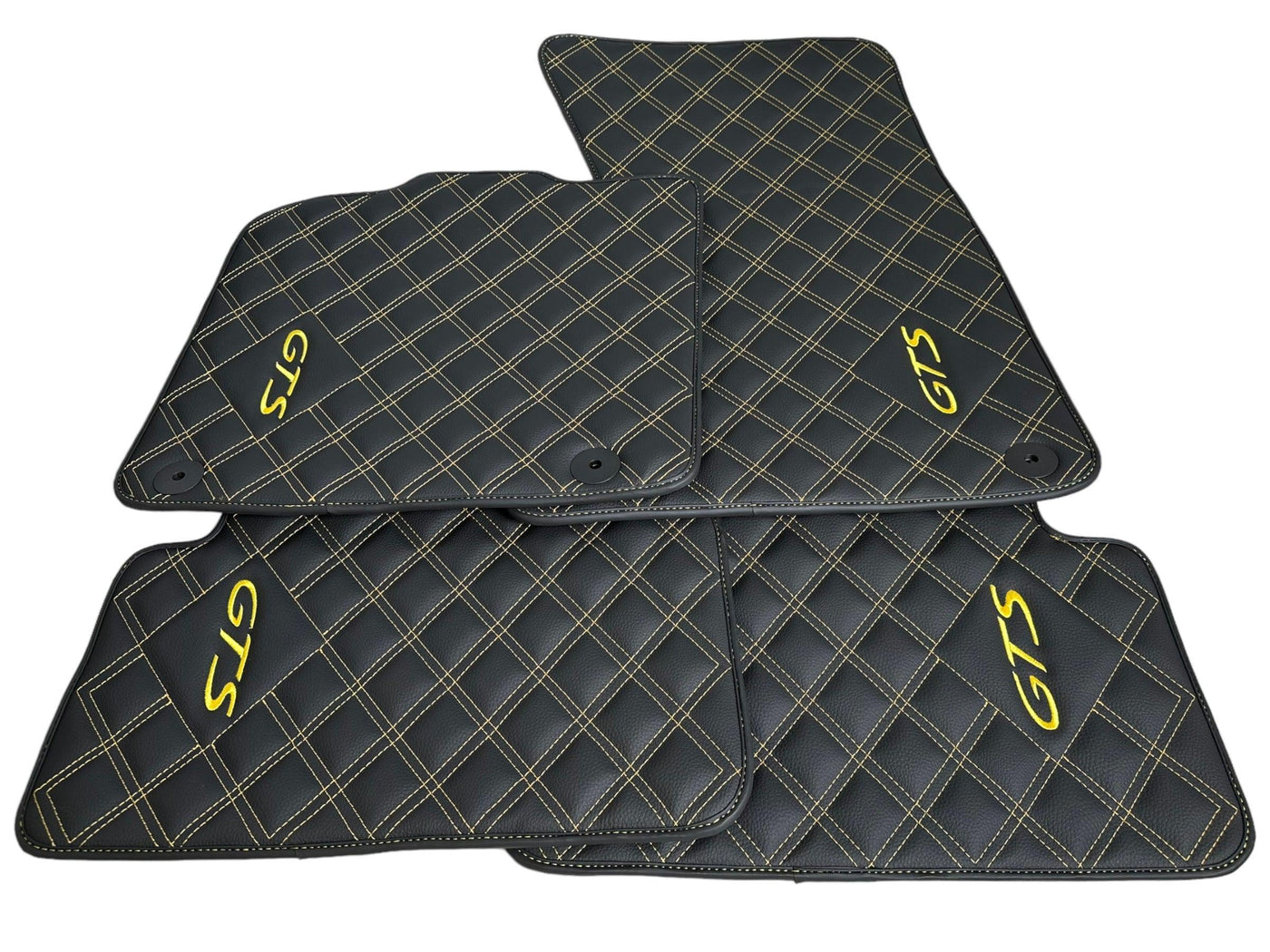 Leather Floor Mats for Porsche Panamera 2017-2023 971 Yellow Sewing - AutoWin