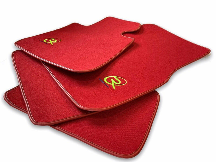 Red Floor Mats For BMW M3 4-door E90 ROVBUT Brand Tailored Set Perfect Fit Green SNIP Collection - AutoWin