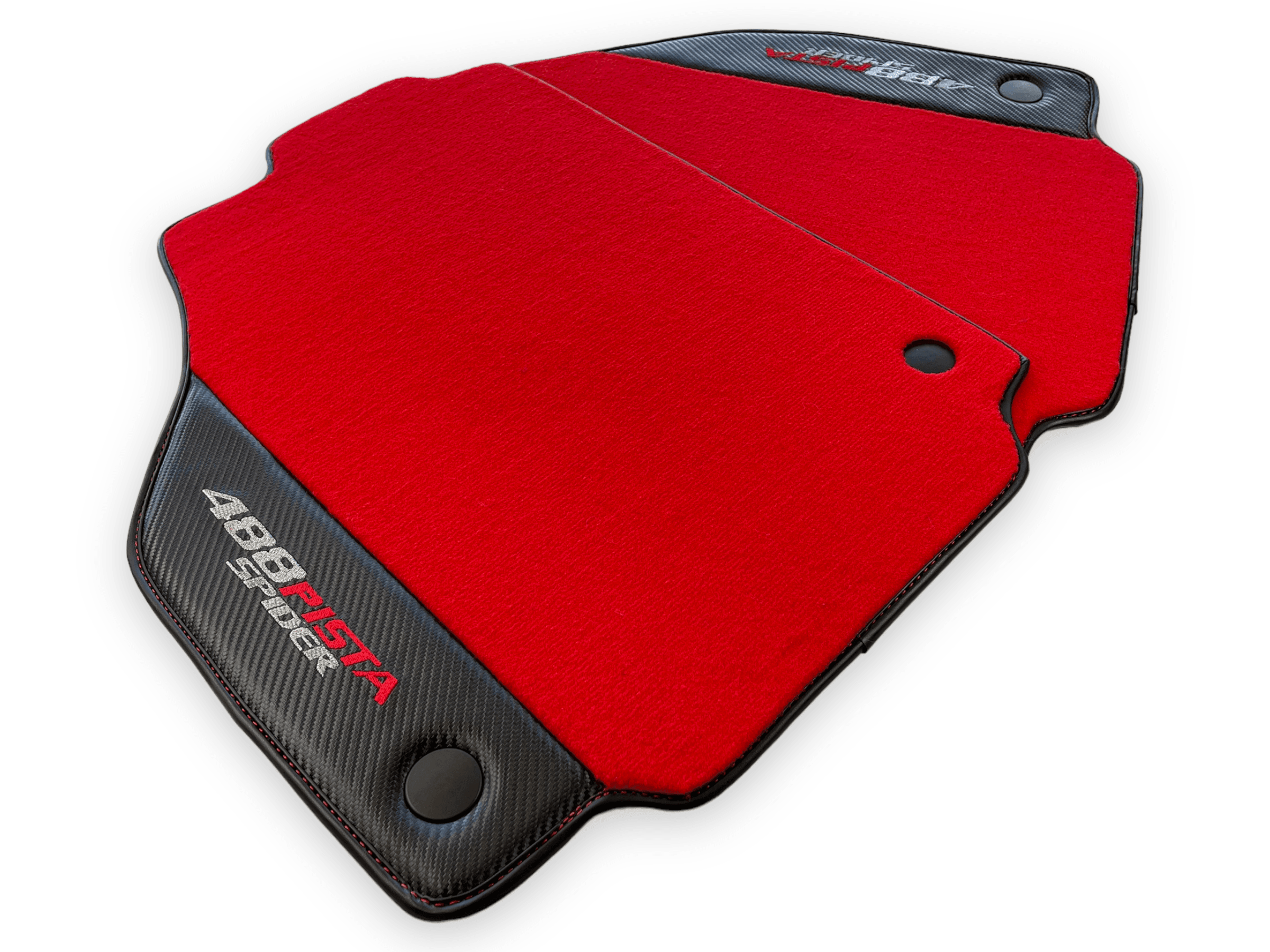 Red Floor Mats For Ferrari 488 Pista Spider 2019-2021 With Carbon Fiber Leather - AutoWin