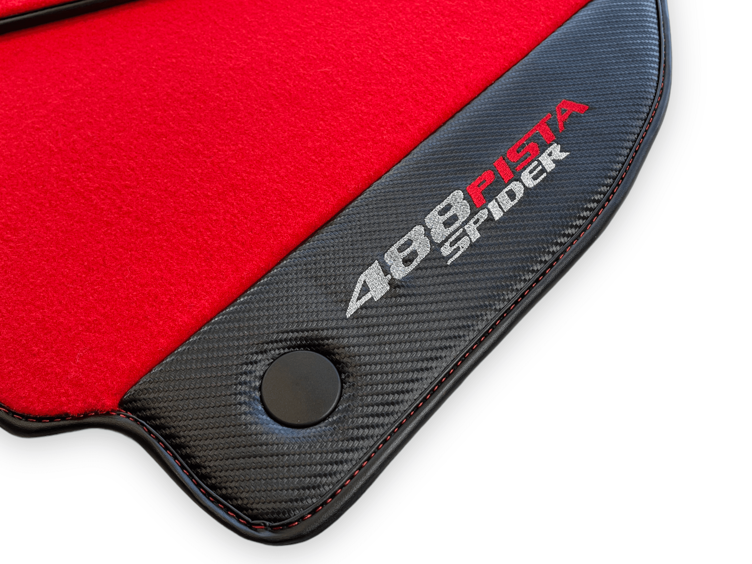 Red Floor Mats For Ferrari 488 Pista Spider 2019-2021 With Carbon Fiber Leather - AutoWin