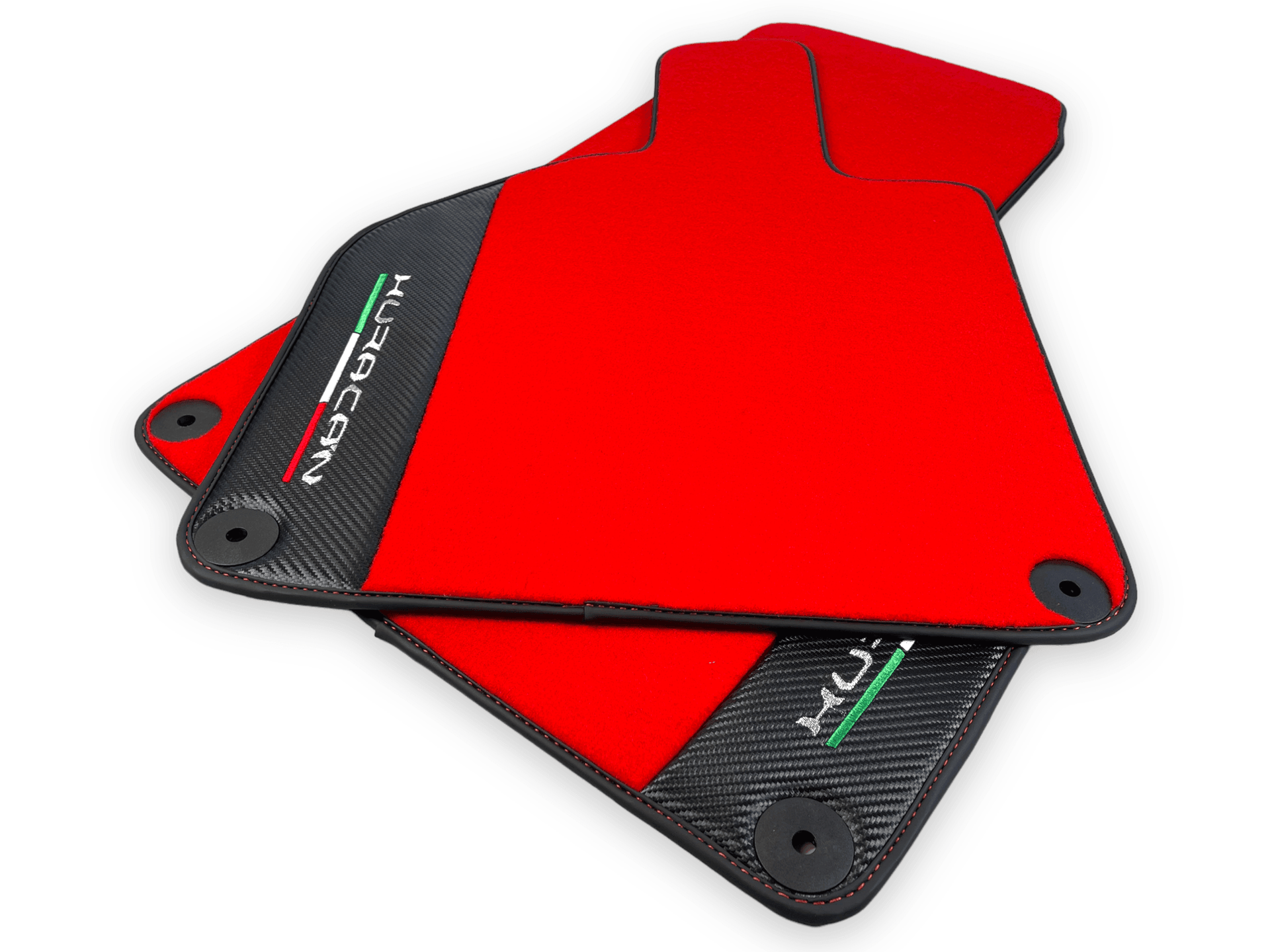 Red Floor Mats for Lamborghini Huracan With Carbon Fiber Leather - AutoWin