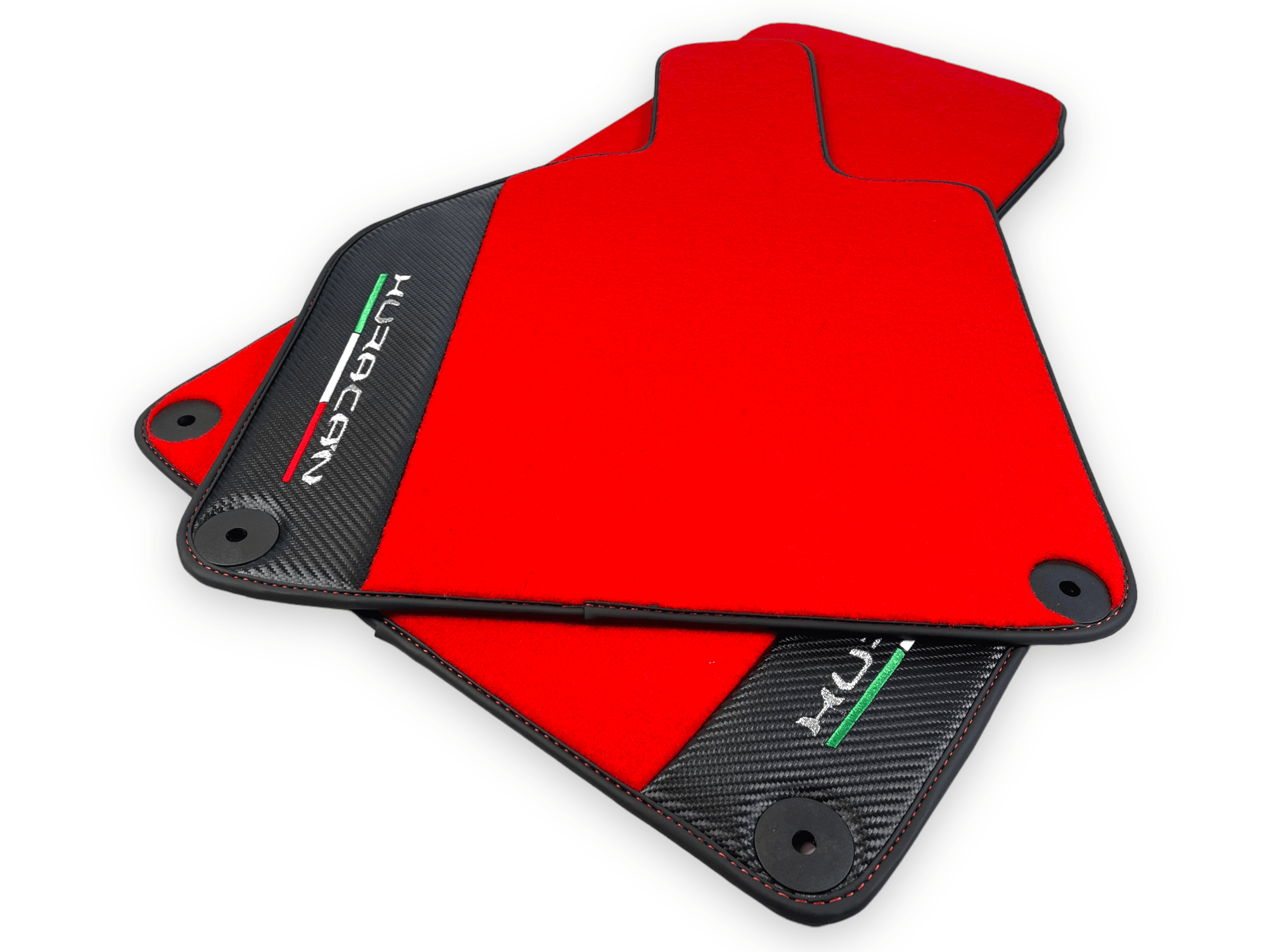 Red Floor Mats for Lamborghini Huracan With Carbon Fiber Leather - AutoWin
