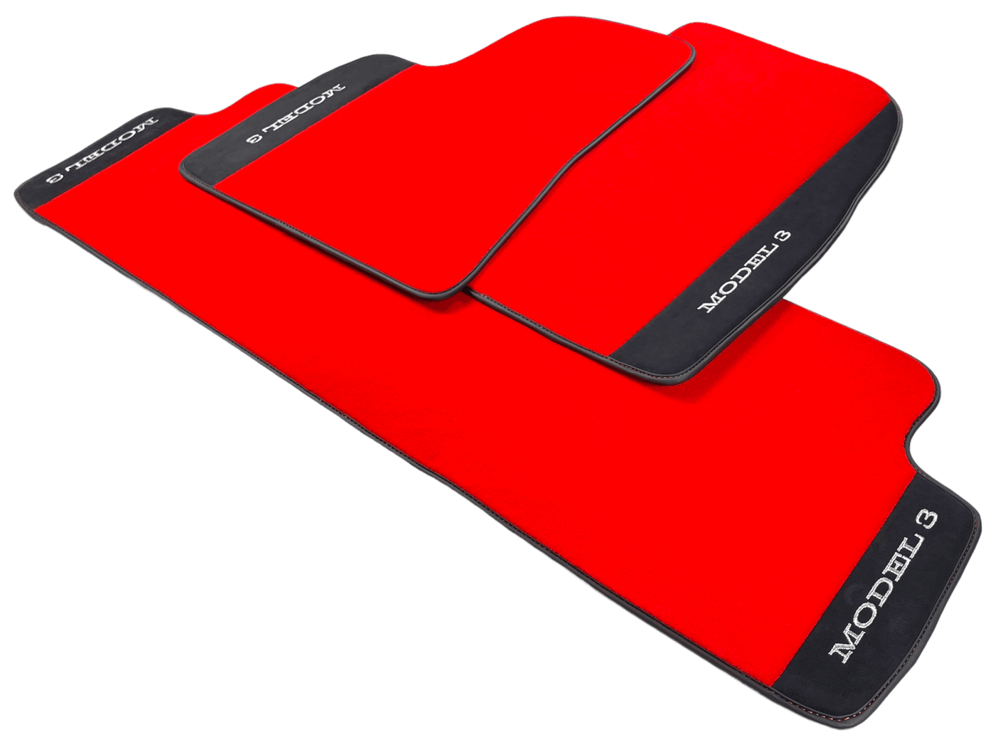 Red Floor Mats For Tesla Model 3 With Alcantara Leather - AutoWin