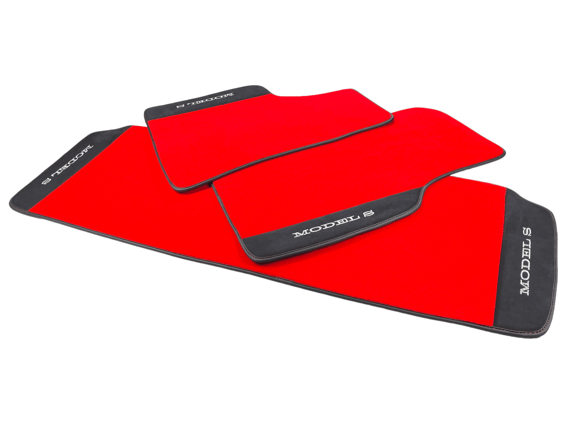 Red Floor Mats For Tesla Model S With Alcantara Leather - AutoWin
