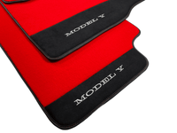 Red Floor Mats For Tesla Model Y With Alcantara Leather - AutoWin