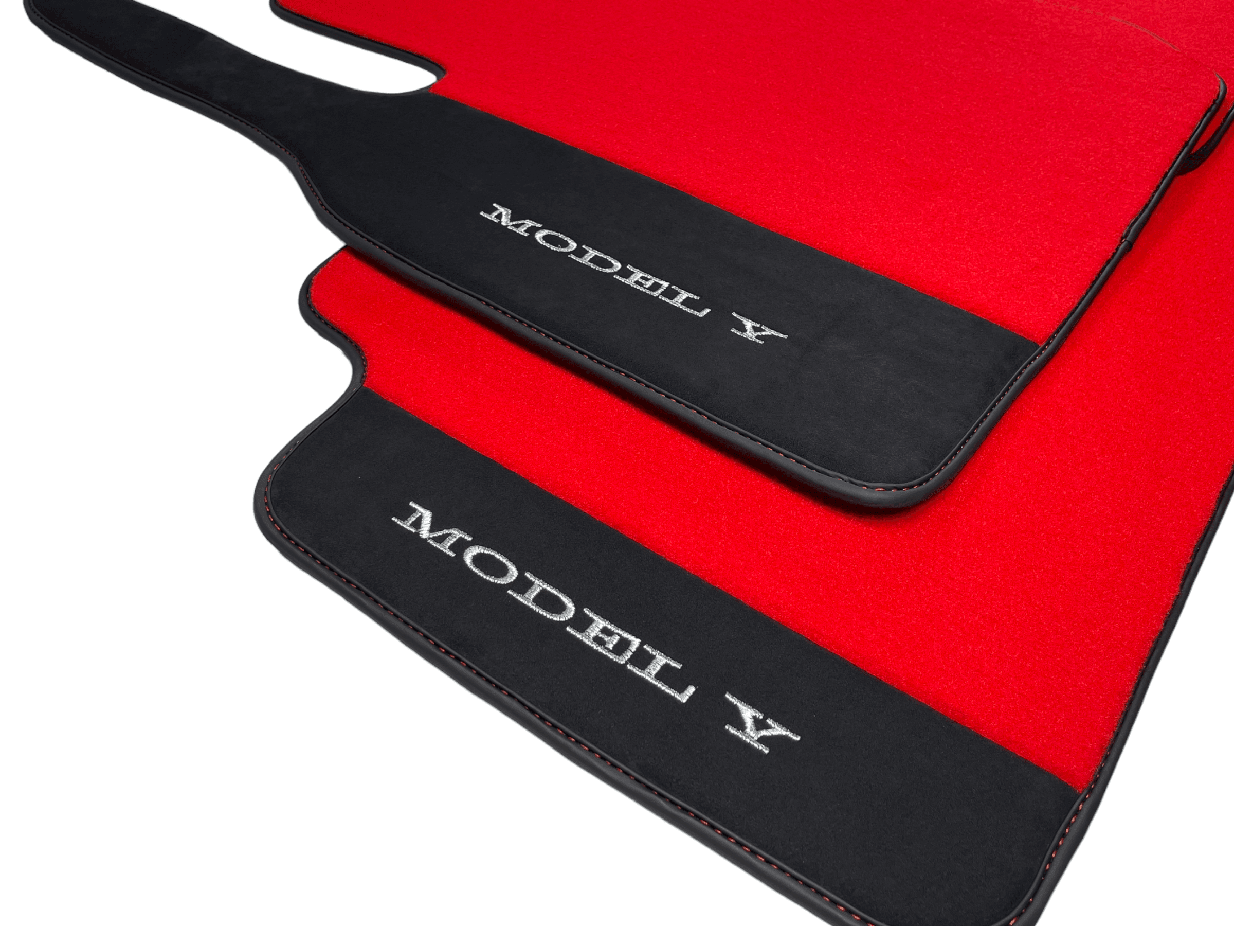 Red Floor Mats For Tesla Model Y With Alcantara Leather - AutoWin